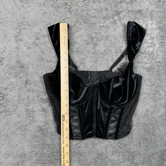 Victoria's Secret Lace & Velvet Cap-Sleeve Corset Top Black L Dream Angels - Picture 8 of 8